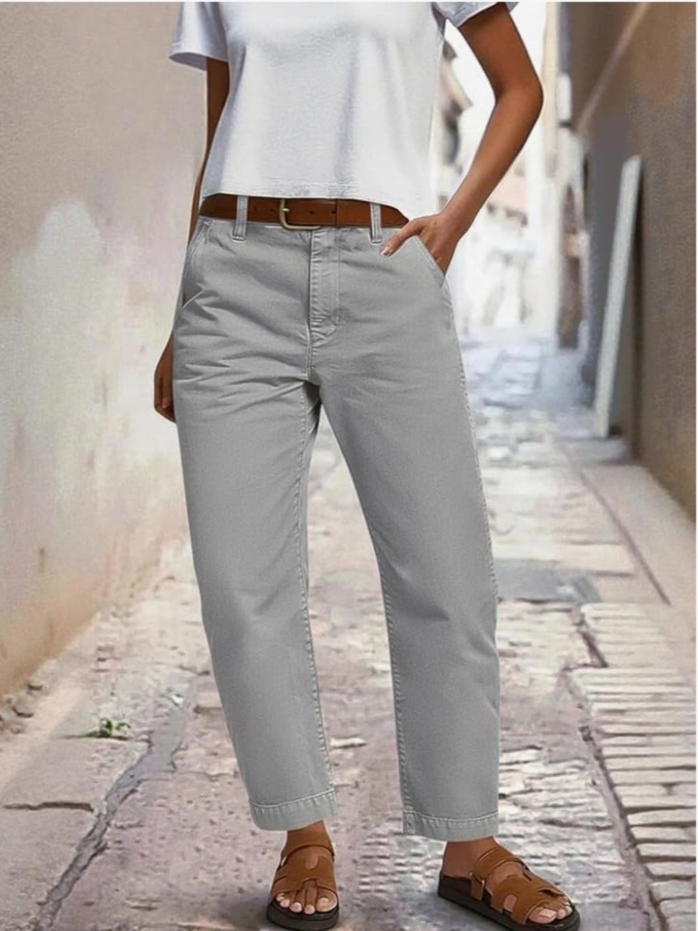 Flamingals Chino Style Mid Rise  Gray Pants Patch Pockets